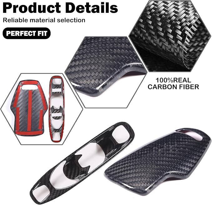 Set of 2 Genuine Carbon Fiber Gear Shift Panel Cover Trim for Corvette C8 2020-2025 Gear Shift Knob Head Protection&Console Gear Shift Button Panel P D Auto M Button Frame Accessories (Black)