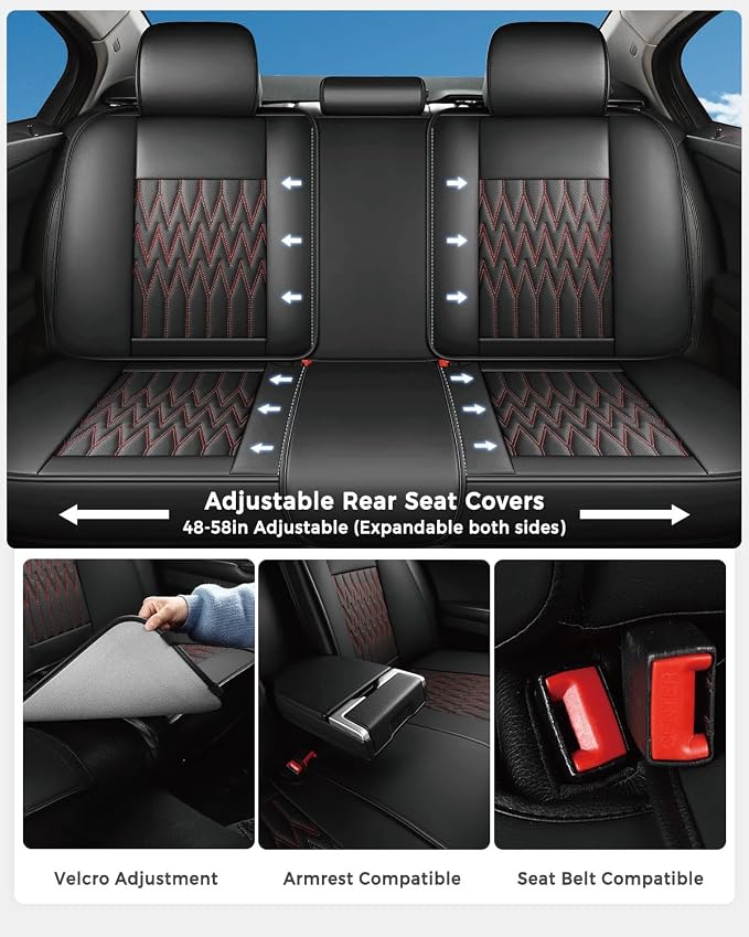 Huidasource Car Seat Covers Full Set, Waterproof Faux Leather Universal Fit Most Cars Sedans SUVs Trucks Airbag Compatible, Cup Holder Access, Car Seat Compatible, Easy Install, Wipes Clean