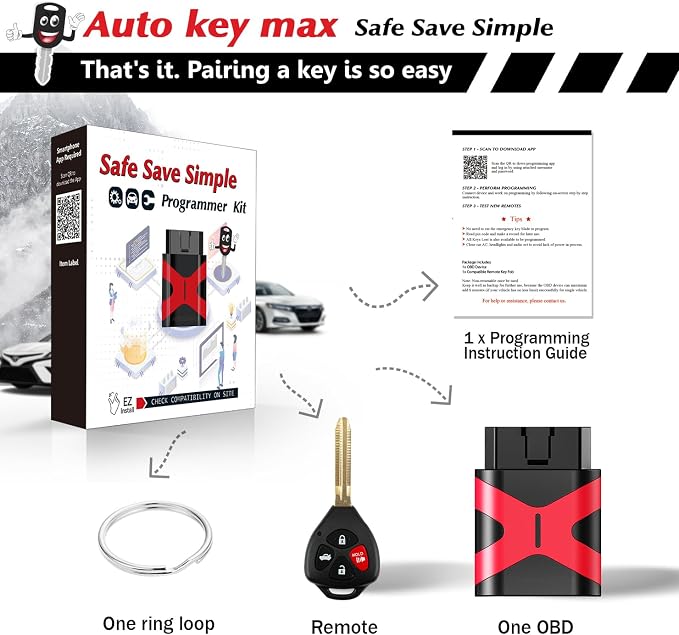 DIY Programmer Tool ，Programmable Keyfob, Simple car Key fob Replacement for 2008-2010 Toyota Corolla, 2008-2012 Toyota Avalon GQ4-29T with 4D67 Chip