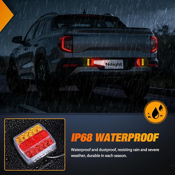 Nilight Magnetic LED Trailer Towing Light Kit 24ft Cable with 7 Pin Plug Tail Stop Amber Turn Signal License Plate Lights on 12V RV Pickup Trucks Marine Boats (5 Wire System)