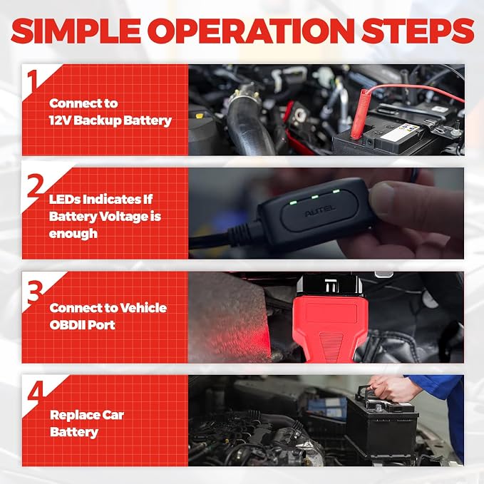 Autel Memory Saver for Car Battery, MaxiBAS BTMS OBDII Battery Tester, Preserves Vehicle Codes, Electronic Presets, Provides Power, Maintain Data Surge Protection, Attaches to 12 Volt Backup Battery