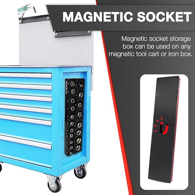 EACELIY 3Pcs 1/2", 1/4" and 3/8" Magnetic Socket Organizer Set,Metric Socket Holder Kit, Socket Trays，holds 75 Deep and Shallow 3/8" Sockets(sockets not included)