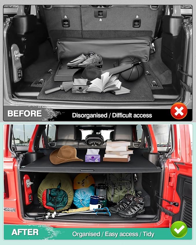 Powerty Cargo Cover for 2018-2023 Jeep Wrangler JL 4 Door Hard Top (Not for 2.0T 4XE & Soft Top) Accessories Trunk Cover Retractable Rear Trunk Security Cover Shielding Shade