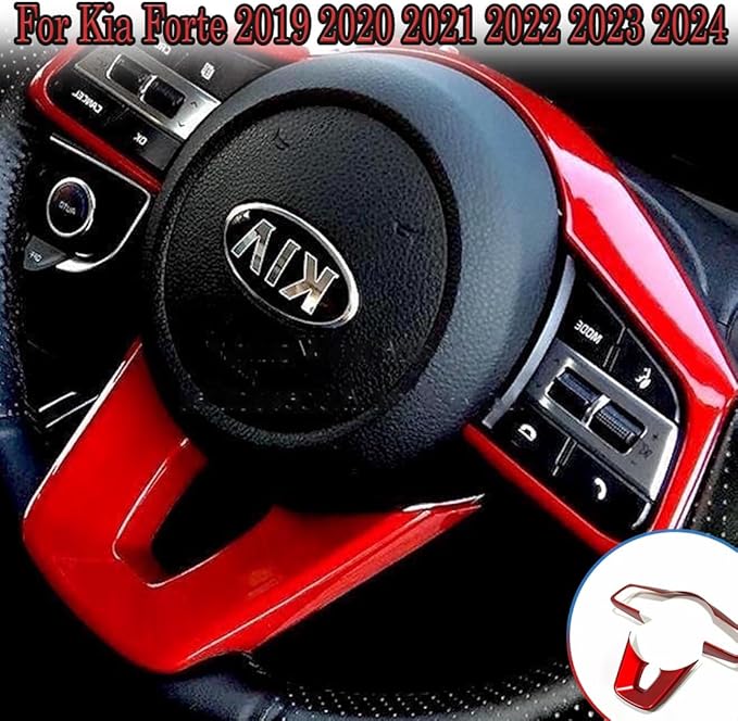 MUXEE 3Pcs Steering Wheel Cover Trims Interior Decaration Sticker for Kia Forte Cerato K3 2019 2020 2021 2022 2023 2024 - ABS Wine red Sport Interior Accessories(NOT FIT GT and GT Line Models)