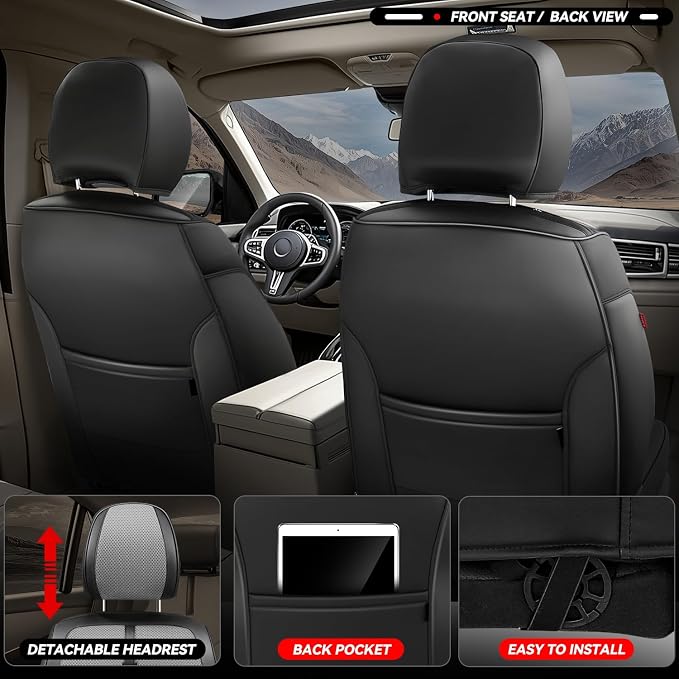 Auto Dynasty Car Seat Covers Front Set, Anti-Slip Automotive Interior Covers with Storage Pocket, Breathable Car Seat Protectors, Airbag Compatible, Universal Fit Most Vehicles, Gray (Sport Series)