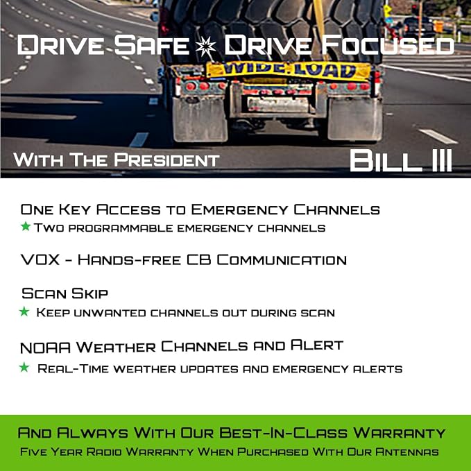 President Bill III (Bill 3) FCC AM/FM Ultra-Compact with P Channels, NRC, Weather Channel CB Radio. (TXUS201)