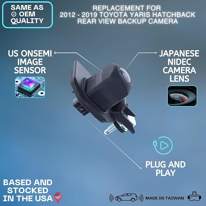 Backup Camera Replaces for 2012 2013 2014 2015 2016 2017 2018 2019 Toyota Yaris Hatchback OE Part # 8679052220 867900D060 | 86790-52220, 86790-0D060
