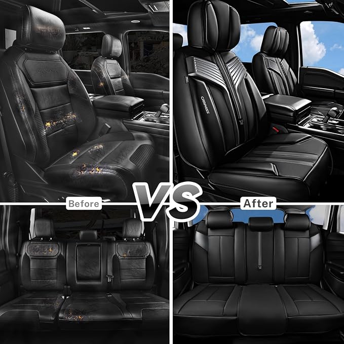 CAR PASS Nappa Leather Seat Covers for Cars, Luxury Waterproof Seat Covers Full Set, 5 Seats Universal Car Seat Protectors, Breathable Car Seat Covers Fit for Most Cars SUV Truck Sedan Automotive