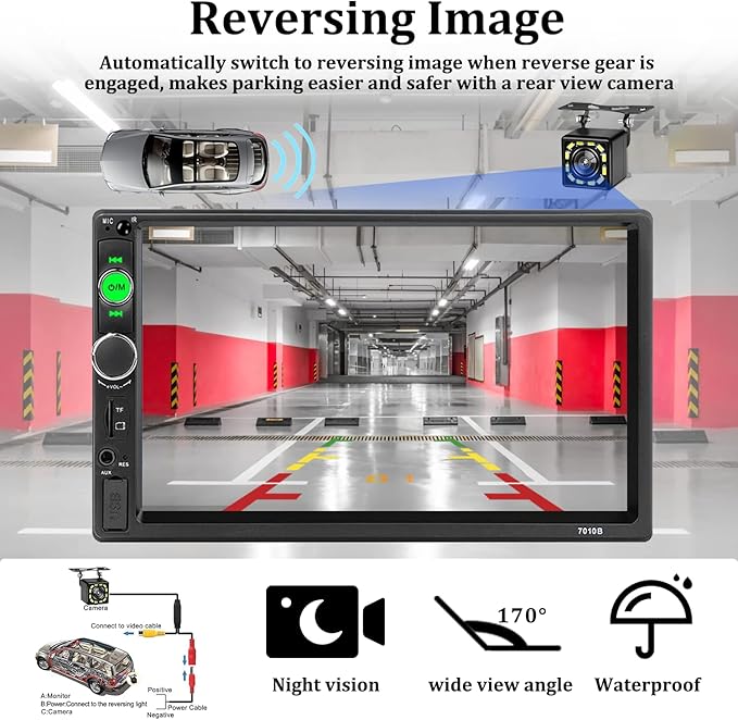 Car Stereo Double Din Bluetooth Car Radio 7 Inch MP5 Player HD Touch Screen FM Radio Audio Receiver AUX in USB TF Card Input UNITOPSCI Multimedia Player Mirror Link with Backup Camera