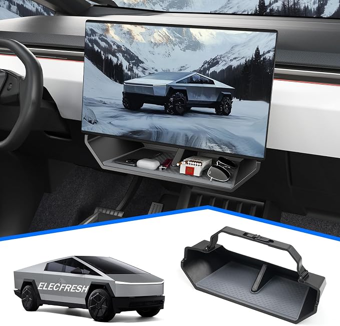 ELECFRESH Center Console Organizer Under Screen Storage Box for 2024 2025 2026Tesla Cybertruck Accessories, Dashboard Hidden Tray for Cybertruck (A)