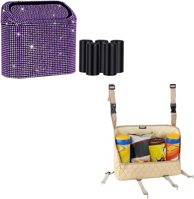 eing Car Trash Can with Lid, Mini Vehicle Garbage Organizer & Car Organizers and Storage Purse Holder