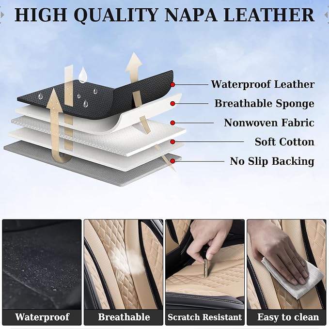 Coverado Car Seat Covers, Back Car Seat Cover, 3-Pieces Leather Seat Cover, Luxury Car Seat Cushion, Luxury Seat Cover Seat Protector Universal Most Cars Trucks SUV