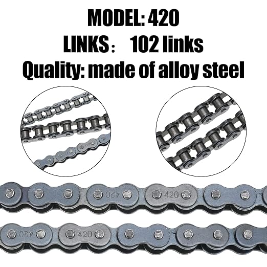 YOXUFA 420 Chain 102 Links for CRF50 XR50 PW80 SSR Tao Tao Coolster 110cc 125cc Pit Dirt Bike 4 Wheeler ATV Quad Kazuma Baja Ice Bear Lifan Kayo NST SDG 50cc 70cc 90cc Go Kart Motorcycle Parts