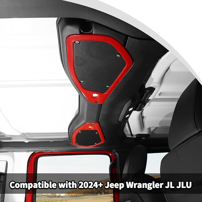 JWWY for Jeep JL Speaker Audio Player Trim Top & A Pillar Cover Trim for 2024-2025 Jeep Wrangler JL JLU & Gladiator JT 4xe Interior Accessories ABS 4PCS Red