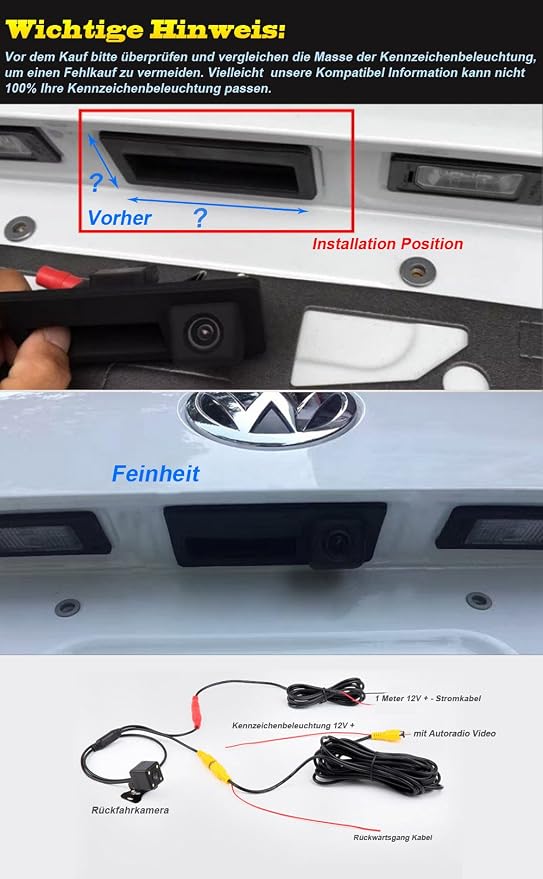 Waterproof 170 ° Revaluable Vehicle-Specific Handlebar Camera Integrated in case Back View Rear View reversing Camera for Audi A6L/Q7/A3/A4/A6L/8E