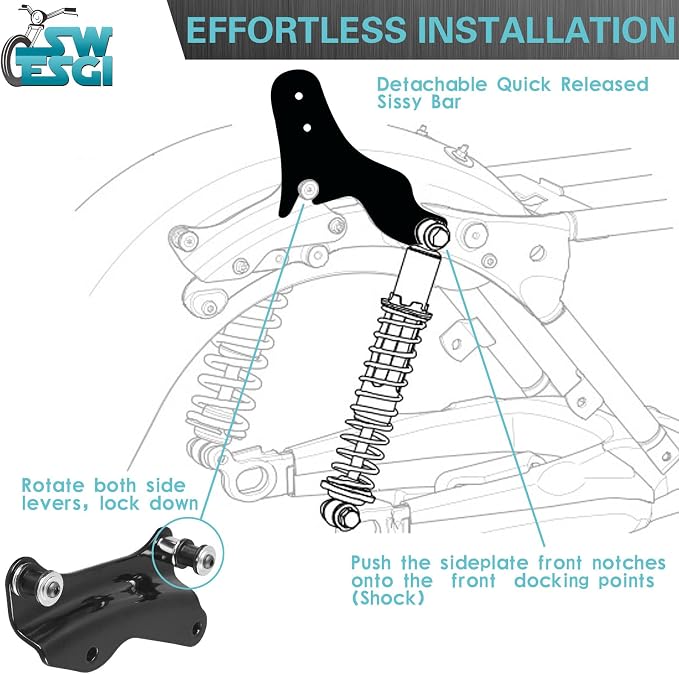 Detachable Adjustable 24” Sissy Bar Passenger Backrest Fit for Harley Touring | 2009-2026 Street Glide Road Glide Road King Electra Glide Gloss Black