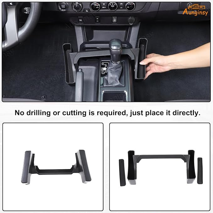 Aunginsy Center Console Gear Shift Storage Box Basket Compatible with Toyota Tacoma 3rd Gen 2016-2023 Gear Shift Side Organizer Tray Armrest Storage Box ABS Accessories, Not Fit Manual Transmission