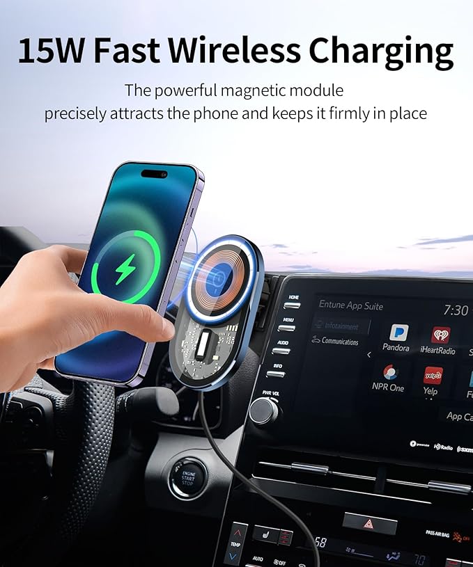 Wireless Charging Car Phone Holder for Toyota Avalon 2019-2022, 9" Screen Fixed Clip, 360° Rotation Car Phone Mount Compatible with MagSafe