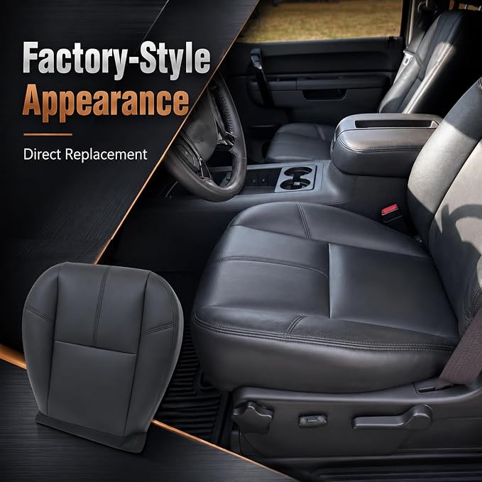 SecosAutoparts Driver & Passenger Bottom and Top Lean Back Microfiber Leather Seat Covers Black Compatible with Chevy Silverado Compatible with GMC Sierra Tahoe Suburban Avalanche Yukon 2007-2014