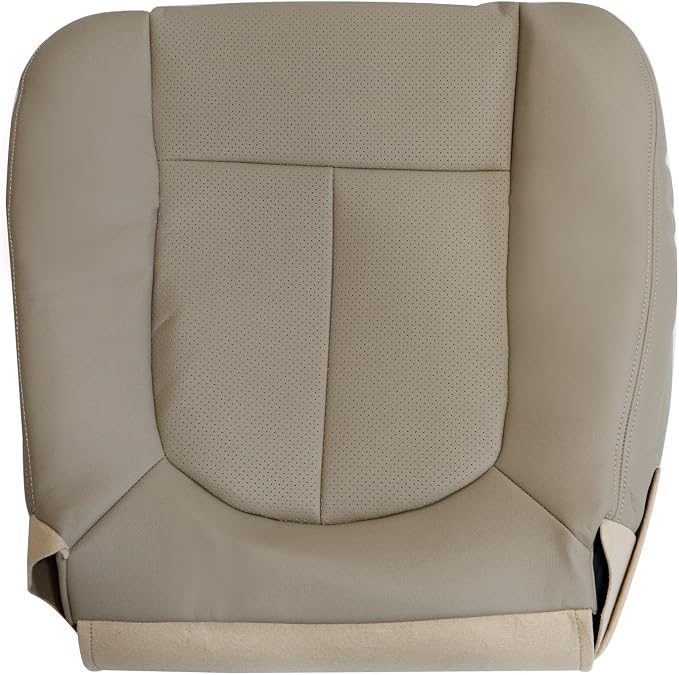 SecosAutoparts Driver Bottom Perforated Leather Seat Cover Tan & Top Lean Back Compatible with Ford F150 Lariat 2009 2010 2011 2012 2013 2014
