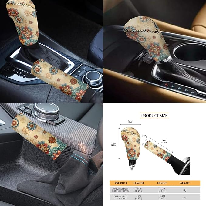 KEIAHUAN Boho Mandala Flower Car Seat Cover Set for Women 11 Pieces Includes Car Front Rear Seat Cover Steering Wheel Cover Handbrake Cover Headrest Covers Cup Coaster Auto Interior Accessories