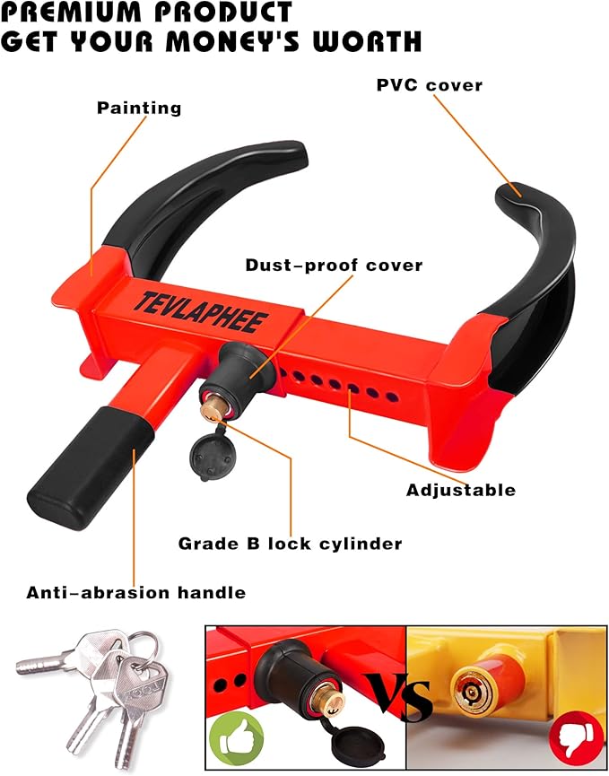 Tevlaphee Universal Wheel Lock Heavy Duty Security Trailer Wheel Lock Tires Anti Theft for Car