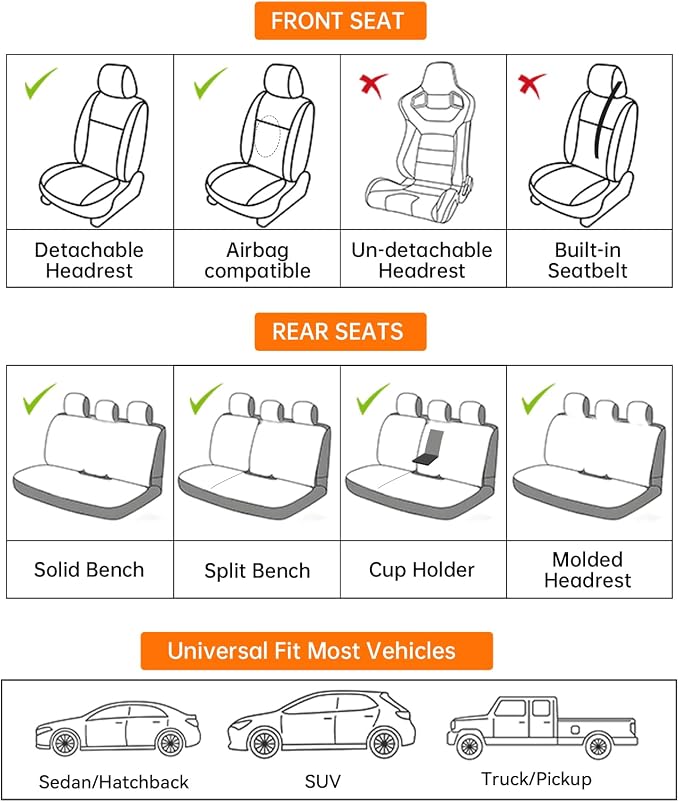 Full Coverage Car Seat Covers Full Set Waterproof, Luxury Leather Automotive Seat Covers Car Seat Protector, Front & Rear Seats Cover Sets Universal Fit for Most Vehicles Sedans SUVs, Gray