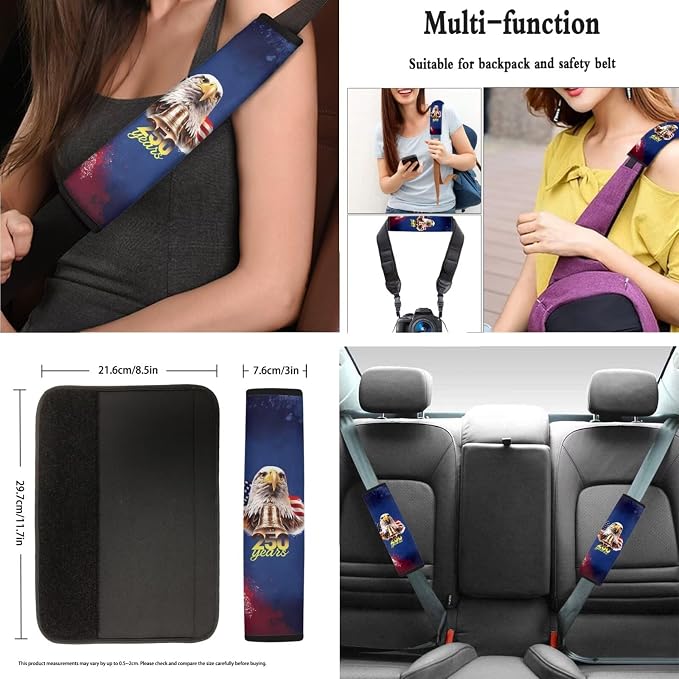 AFPANQZ Car Seat Covers Full Set 11 Piece, American Eagle 250 Years Steering Wheel Cover Gear Shift Knob Cover Handbrake Cover Seat Belt Shoulder Pads Cup Holder Universal Fit