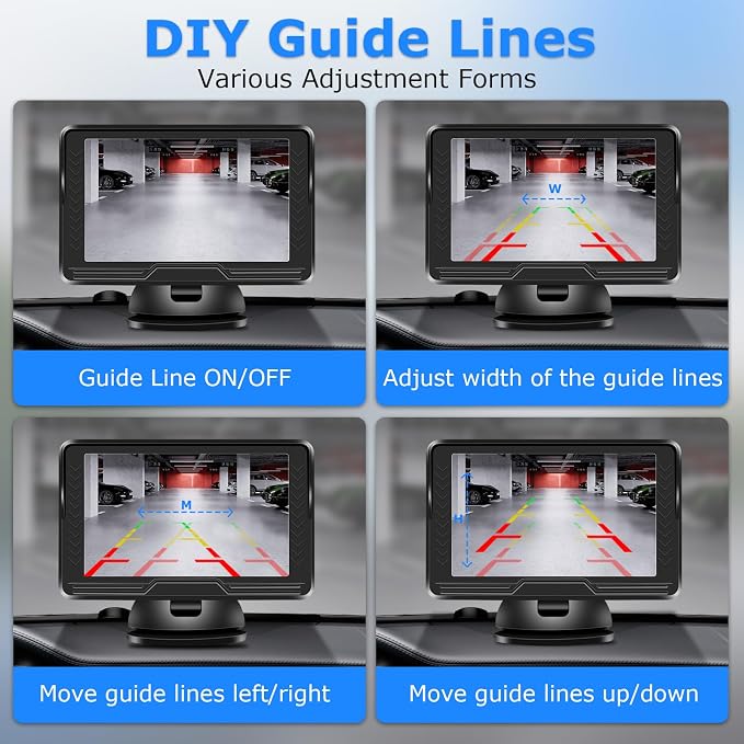 Wireless Backup Camera for Car【6 LED】 5'' AHD 1080P Back up Camera for Cars with Monitor Waterproof License Plate Reverse Camera for Truck Trailer RV Pickup DIY Guide Lines