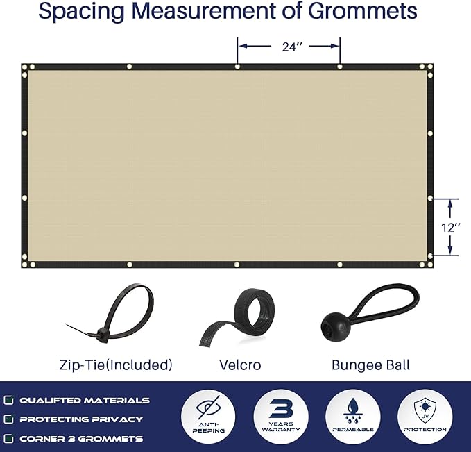 Windscreen4less Privacy Fence Screen Heavy Duty Windscreen Fencing Mesh Fabric Shade Net Cover with Brass Grommtes for Outdoor Wall Garden Yard Pool Deck, 8'x262' Beige