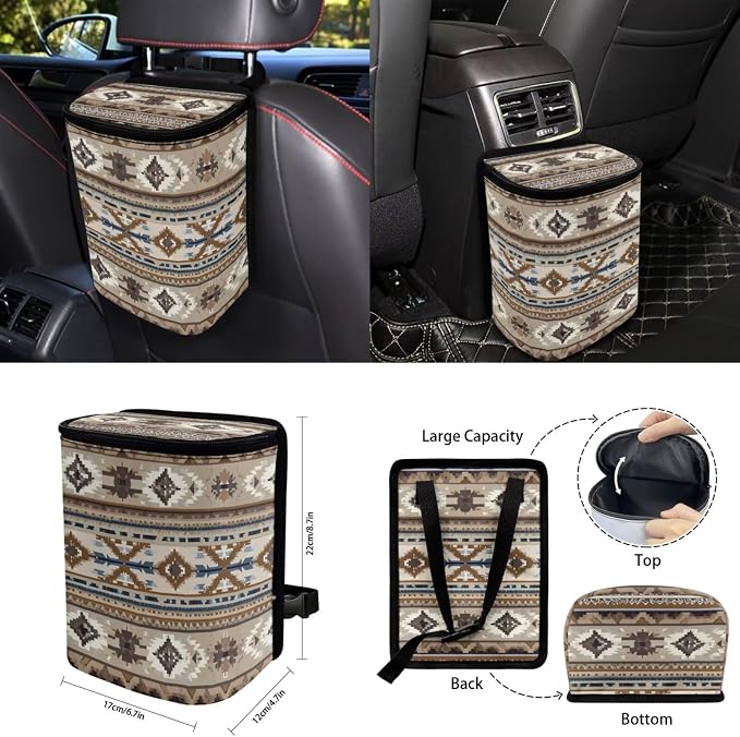 Southwest Aztec Car Seat Covers Set of 15 with Universal Steering Wheel Cover, Rearview Mirror Cover, Car Trash Can, Seatbelt Pads, Cup Holder Coasters, Keychains
