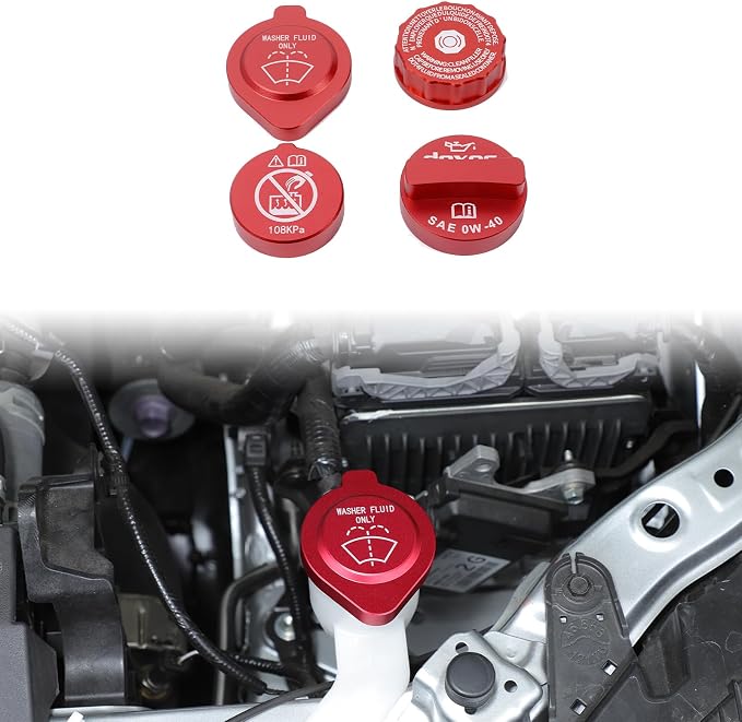 Daeiclru Engine Oil Cap Radiator Water Tank Cap Trim Compatible with Toyota Tacoma 2024 2025, Aluminium Windshield Wiper Switch Cover Trim Kit, Engine Cap Cover Set Accessories (Red)