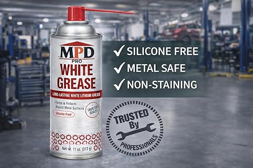 MPD PRO White Lithium Grease Spray, Marine-Grade Drip-Free Lubricant, Non-Staining High-Solid Formula for Garage Doors, Hinges, Chains & Automotive Use – 11 oz (12-Pack)