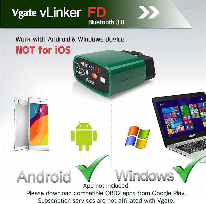 Vgate vLinker FD OBD2 Bluetooth Car Code Reader, OBD2 Diagnostic Scanner for Android & Windows