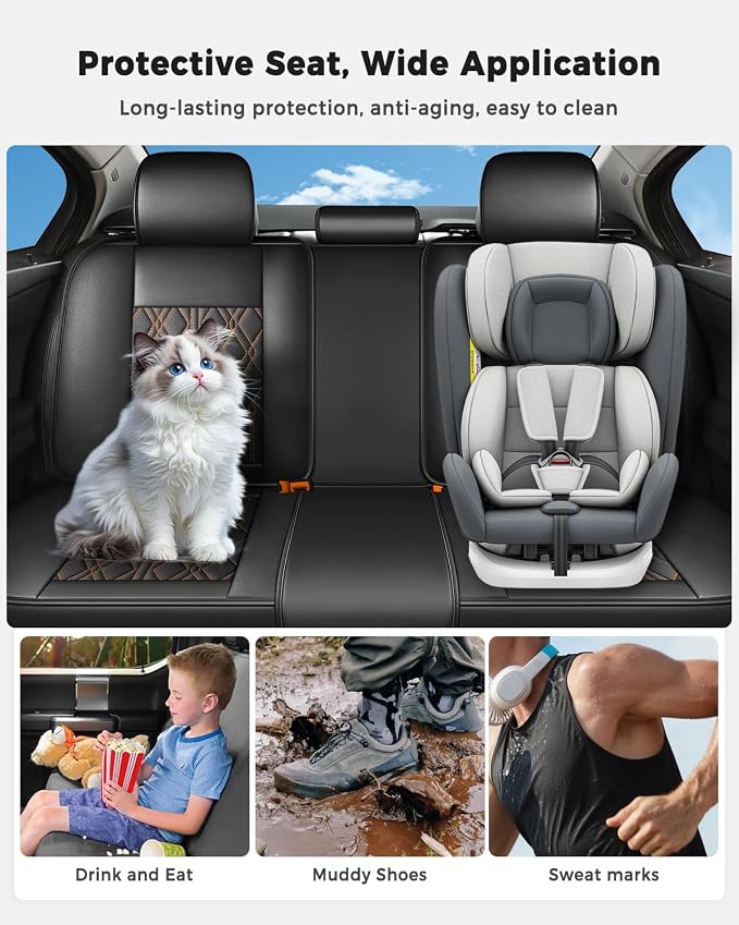 Huidasource Automotive Seat Covers, Leather Seat Cover Universal Fit for Most Cars Sedans SUVs Trucks, Airbag Compatible, Cup Holder Access, Easy Install, Wipes Clean, Wear-Resistant, Black&Orange
