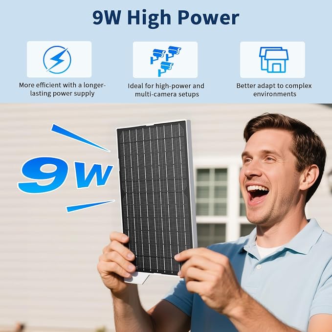 2 Pack 9W Solar Panels- IP65 Waterproof, High Efficiency Charger with 10FT USB-C Cable and Micro USB Adapter, Works in -4°F~176°F, for Outdoor Cameras, Smartphones and All DC 5V Devices