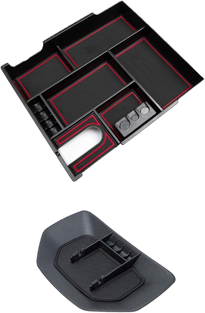 JDMCAR Full Center Console Tray (Red Trim) and Dashboard Organizer Compatible with Toyota Tundra 2014-2021