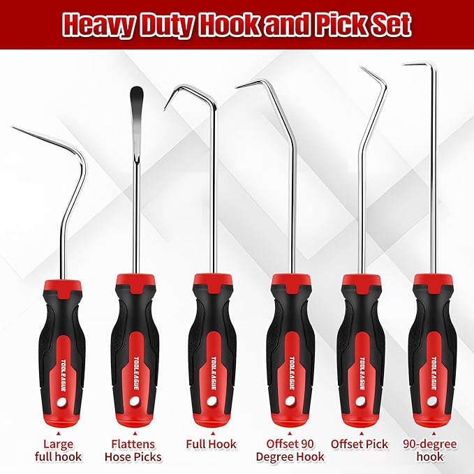 TOOLEAGUE 12PCS Pick and Hook Set with Scraper and Magnetic Telescoping Tool Kit for Automotive and Electronic Hand Tools Car Auto Oil Seal/O-Ring Seal Gasket Hand Pick Up Tools