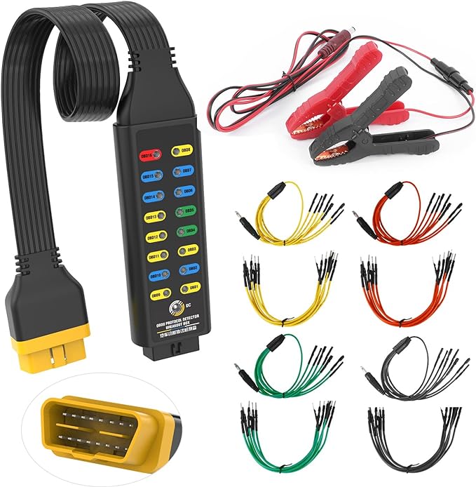 OBD2 Breakout Box 16-Pin CAN 17.7 inches Cable Fault Diagnosis Scan Tool & Dual-Port Manometer HVAC with 7 Adapters, 6 Units Switch, Data Hold & Backlit Display Screen