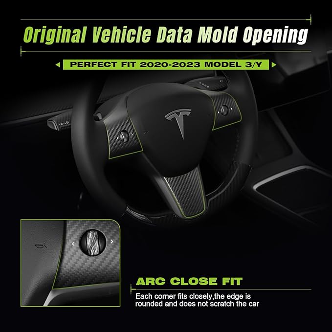 Steering Wheel Trim Cover 3PCS for 2017-2023 Tesla Model 3&Y,3K Toray Dry Carbon Fiber Interior Accessories Compatible with Tesla Model 3&Y(Matte Black)