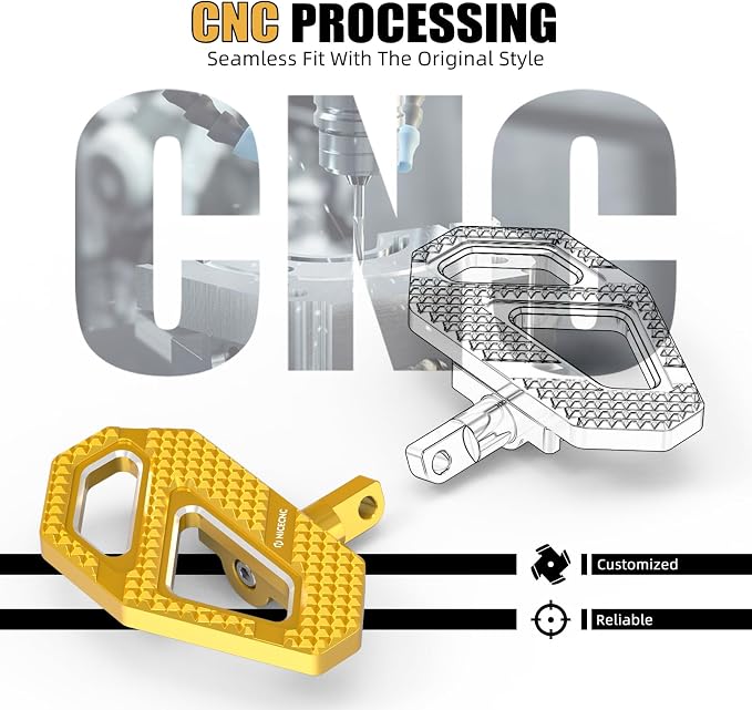 NICECNC Gold Rear Enlarged Passenger Footboard Aluminum Foot Pegs Compatible with Harley Road King Special FLHRXS 2017-2024, Replacement for 50208-04, See Fitments