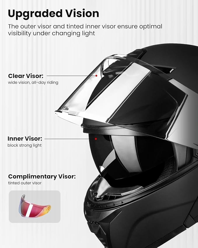 ILM Modular Motorcycle Helmet for Adults Full Face Flip up Riding with Dual Visor Street Bike Racing DOT Model MM966 (Matte Black Red, S)