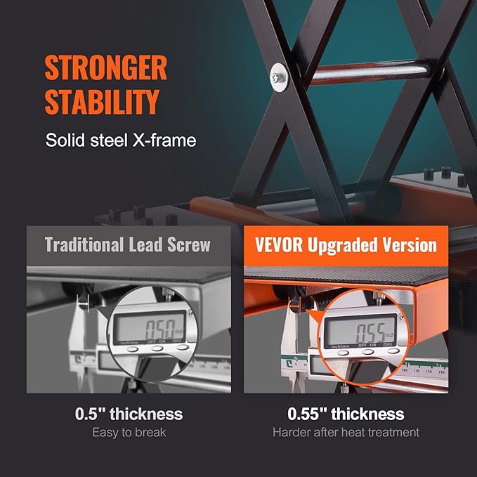 VEVOR Motorcycle Lift, 1100 LBS Motorcycle Lift ATV Scissor Lift Jack with Dolly & Hand Crank, Center Hoist Crank Stand with Wide Deck & Tool Tray for Street Bikes, Cruiser Bikes, Touring Motorcycles