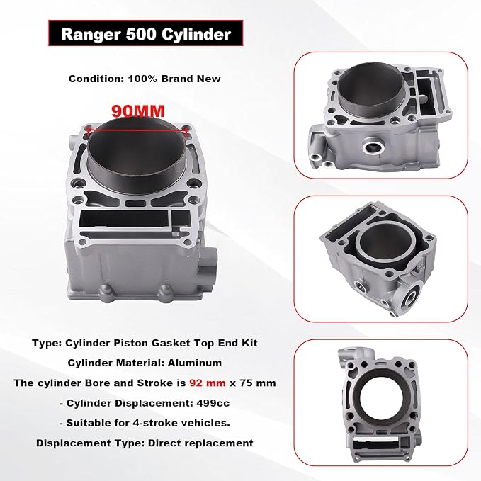 TOP IMSLCHR 92mm Cylinder Piston Kit with Gaskets Compatible with Polaris Ranger 500 Scrambler 500 Sportsman 500 ATP 500 1996-2013 Models