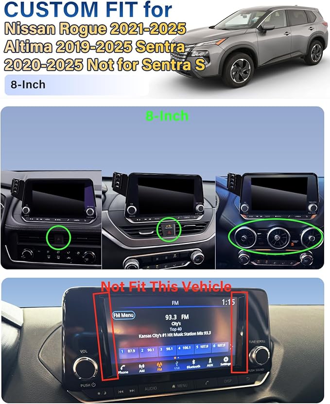 Car Phone Holder for Nissan Rogue 2021-2025/Altima 2019-2025/Sentra 2020-2025 Accessories Automobile Cradles Strong Magnetic Phone Mount Compatible with MagSafe(Only Fit 8-Inch, Not for Sentra S)