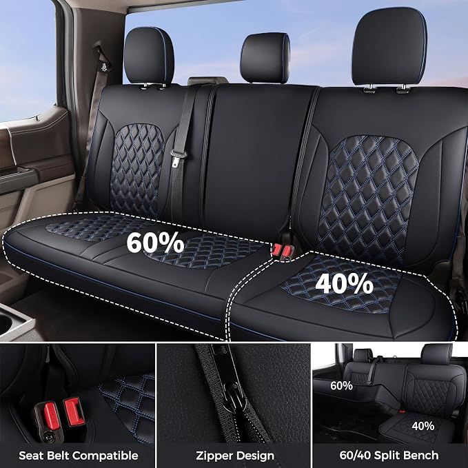 Huidasource Wrangler JK Seat Cover 4 Door, Leather Custom Car Seat Covers, Front&Rear Seat Cushion Protector Fit for Jeep Wrangler JK 4-Door Sahara Sport Rubicon 2007-2017(Full Set/Black&Blue)