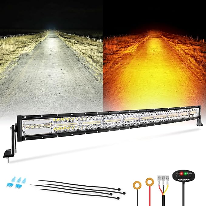 Auxbeam 6 Modes Amber White Series 42-Inch 240W Curved LED Light Bar | Flashing warning strobe light, Spot flood combo offroad light, Dual color auxiliary off-road lighting, for Truck 4WD Jeep