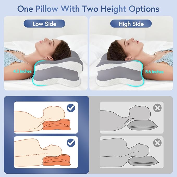 Sleep Apnea Pillow, Ergonomic Cervical Neck Pillow for Neck Pain Relief, Dual-Height Adjustable Contour Memory Foam Pillow for Sleep, Cooling Pillow for Side, Back