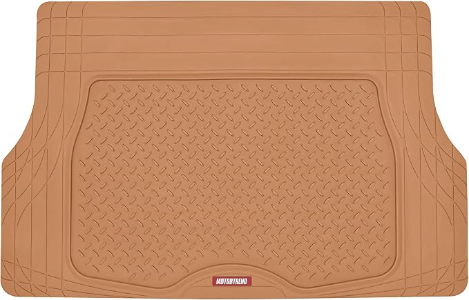 Motor Trend FlexTough Performance All Weather Rubber Car Floor Mats with Cargo Liner - Full Set Front & Rear Floor Mats for Cars Truck SUV, Automotive Floor Mats (Beige)