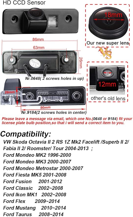 Super HD vehicle camera 1280x720 pixels 1000 TV Car Rear View Backup Camera 170°reverse for Skoda Octavia 2 RS 1Z MK2 Facelift Superb 2 Fabia 2 Roomster Tour Ford Mondeo MK2 MK3 Metrostar Fiesta MK5 F
